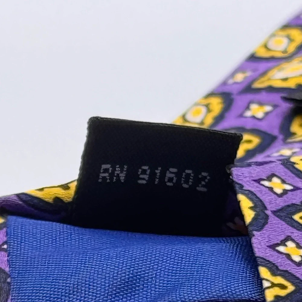 Paco Rabanne Silk Tie Made in Italy Purple Gold Geometric Medallion Designer Tie